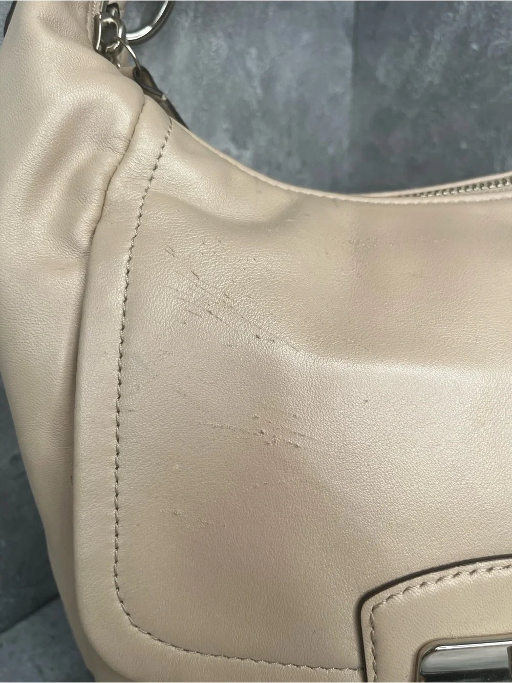 Coach Beige Leather Shoulder Bag with Silver Hardware
